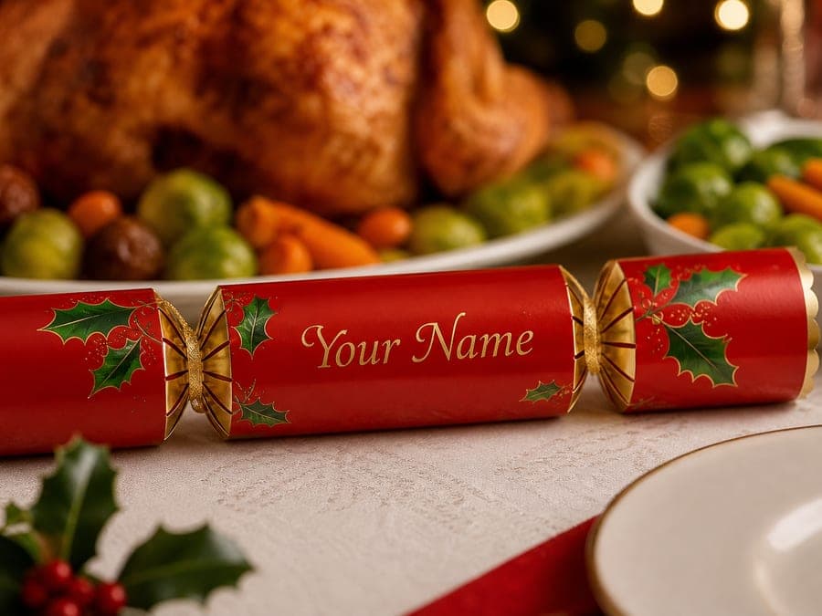 Classic Cracker — personalised Christmas cracker with traditional red wrapping and customisable contents